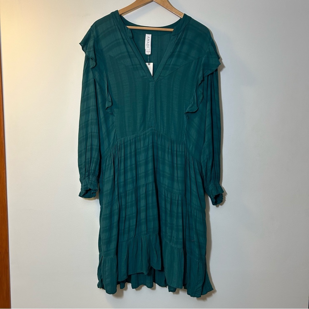 🆕 ANTHROPOLOGIE | NWT Amadi Teal Long Sleeve Midi Dress Size Large